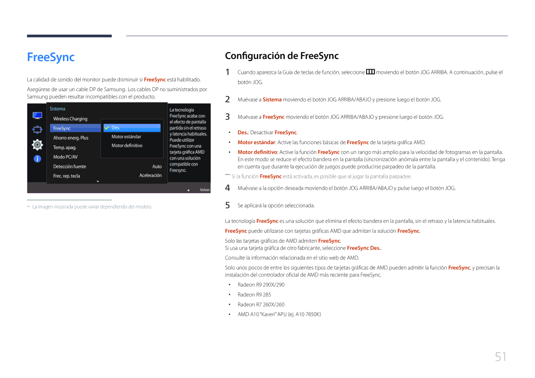 Samsung LS24E370DL/EN, LS27E370DS/EN Configuración de FreeSync, Solo las tarjetas gráficas de AMD admiten FreeSync 