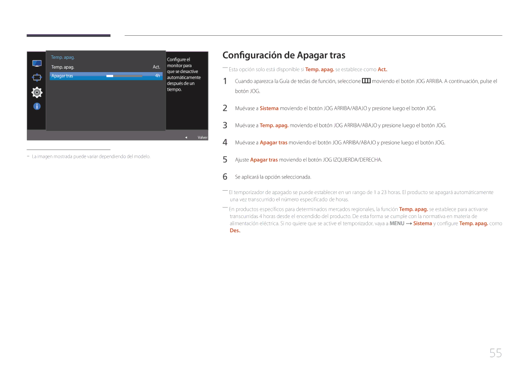 Samsung LS24E370DL/EN, LS27E370DS/EN manual Configuración de Apagar tras, Configure el 