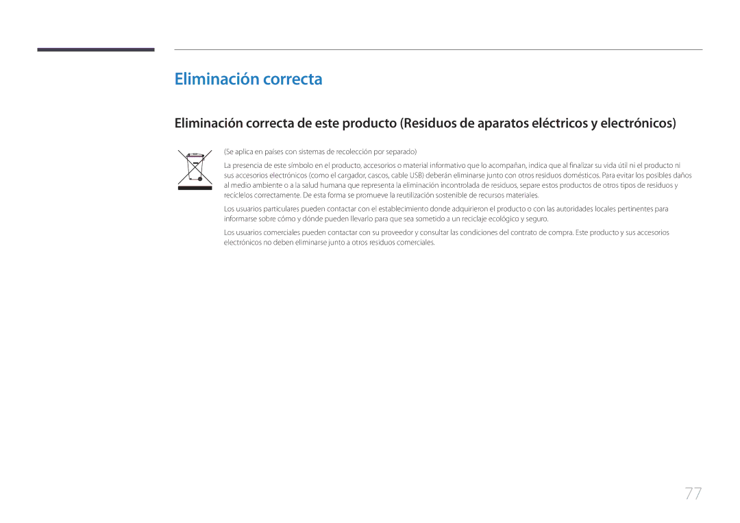 Samsung LS24E370DL/EN, LS27E370DS/EN Eliminación correcta, Se aplica en países con sistemas de recolección por separado 