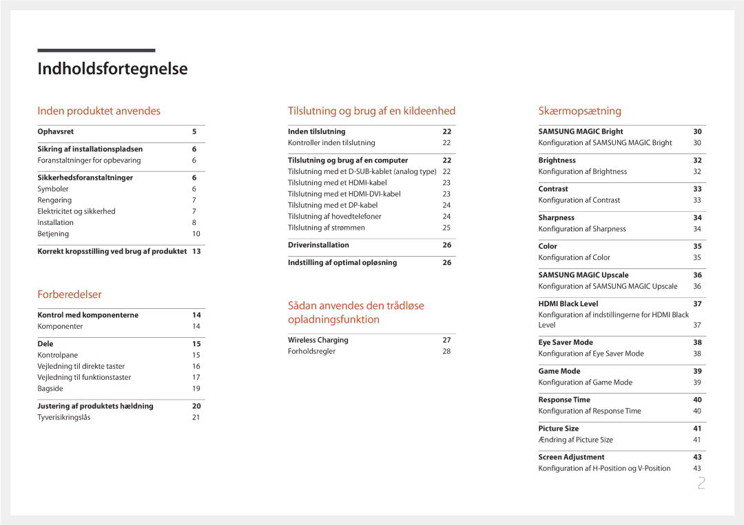 Samsung LS27E370DS/EN, LS24E370DL/EN manual Indholdsfortegnelse 
