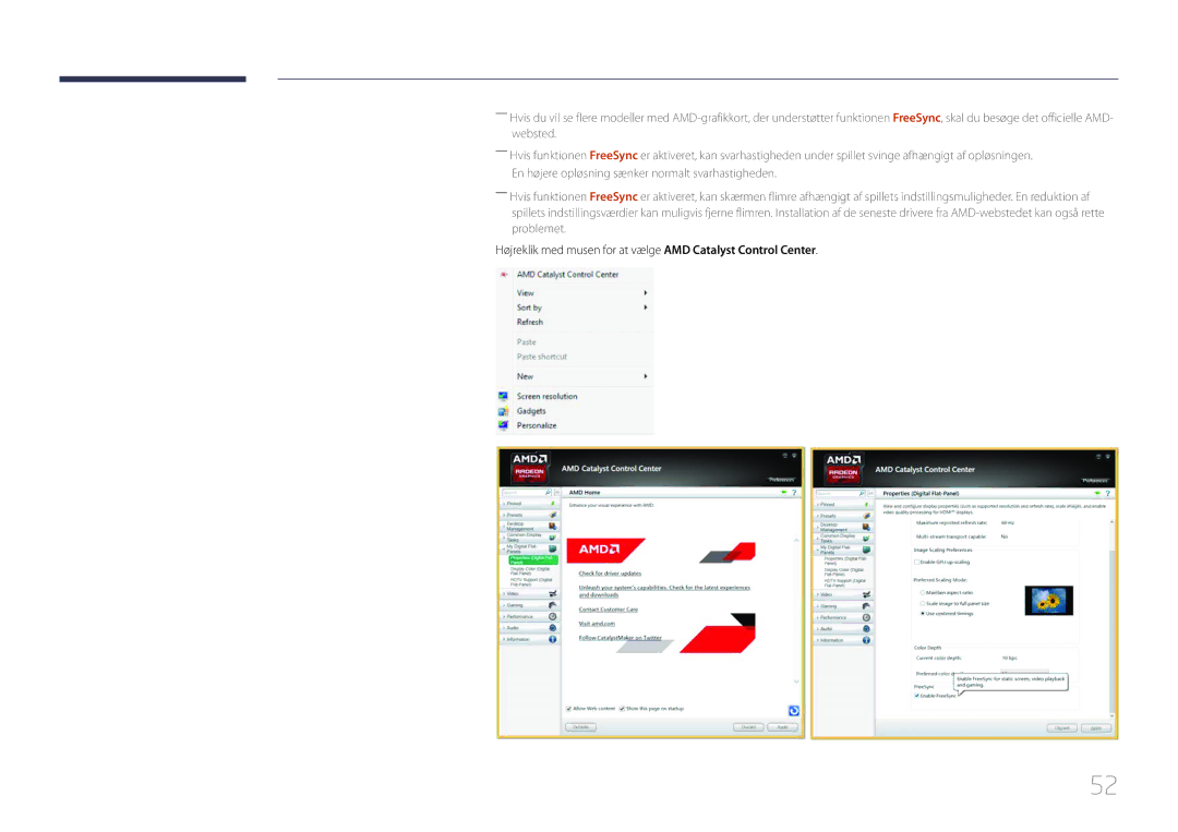 Samsung LS27E370DS/EN, LS24E370DL/EN manual Højreklik med musen for at vælge AMD Catalyst Control Center 