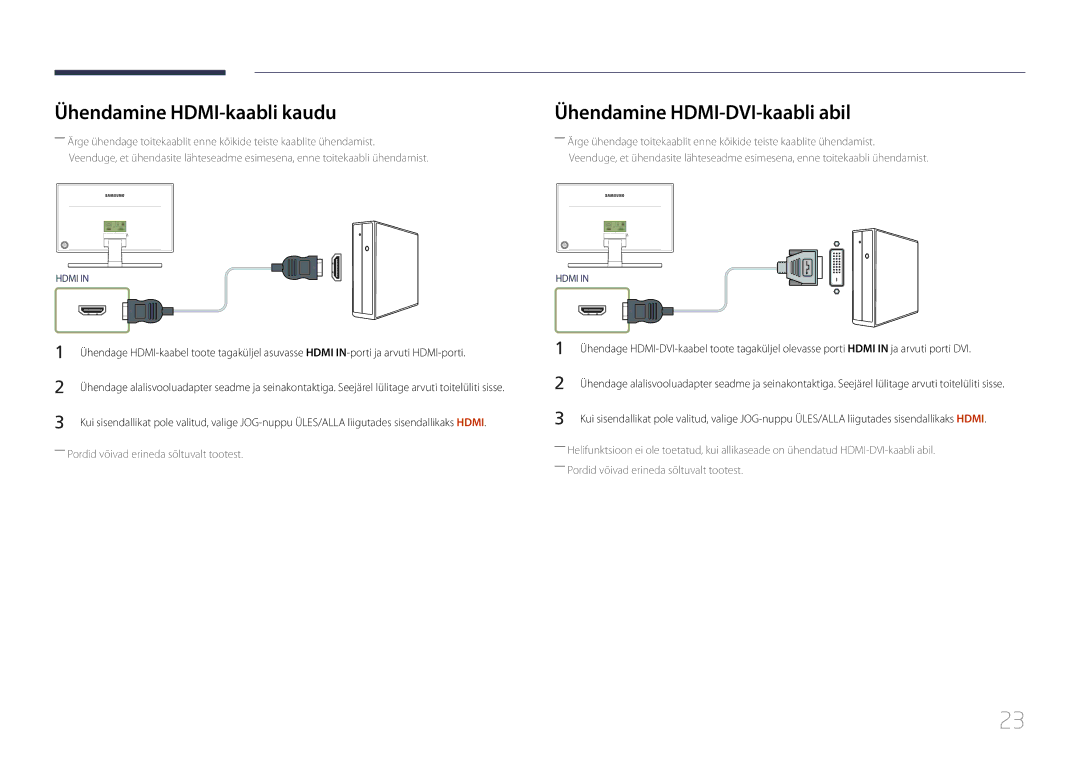 Samsung LS24E370DL/EN, LS27E370DS/EN manual Ühendamine HDMI-kaabli kaudu, Ühendamine HDMI-DVI-kaabli abil 