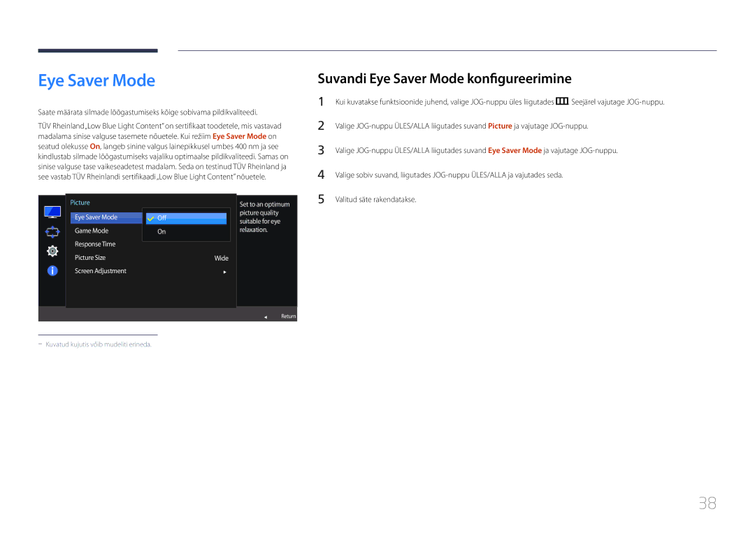 Samsung LS27E370DS/EN, LS24E370DL/EN manual Suvandi Eye Saver Mode konfigureerimine 