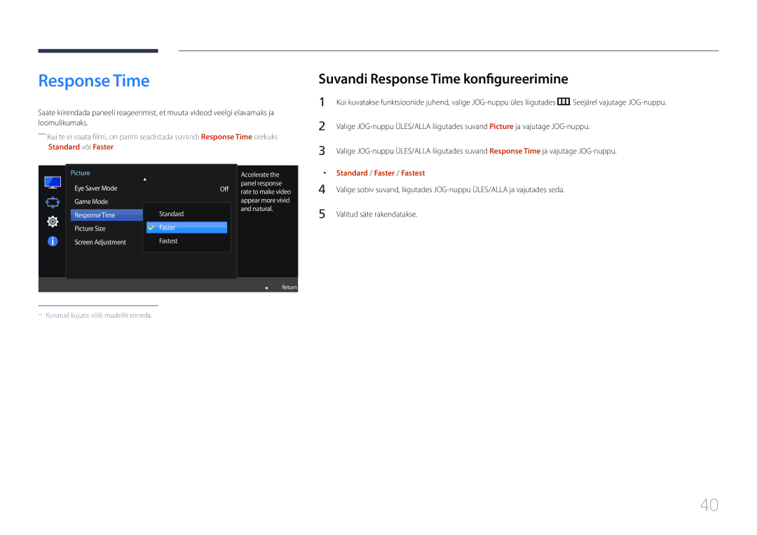 Samsung LS27E370DS/EN, LS24E370DL/EN manual Suvandi Response Time konfigureerimine, Standard / Faster / Fastest 