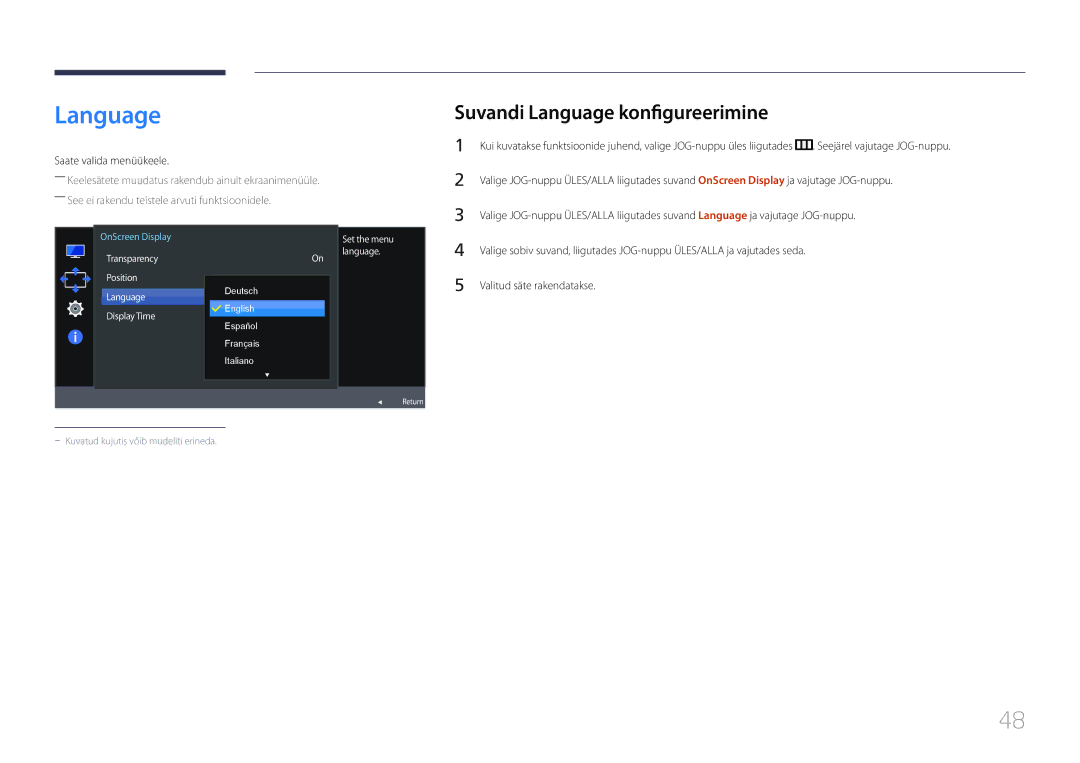 Samsung LS27E370DS/EN, LS24E370DL/EN manual Suvandi Language konfigureerimine, Saate valida menüükeele 