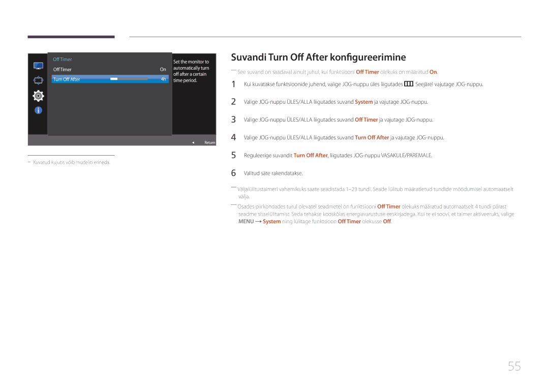 Samsung LS24E370DL/EN, LS27E370DS/EN manual Suvandi Turn Off After konfigureerimine 