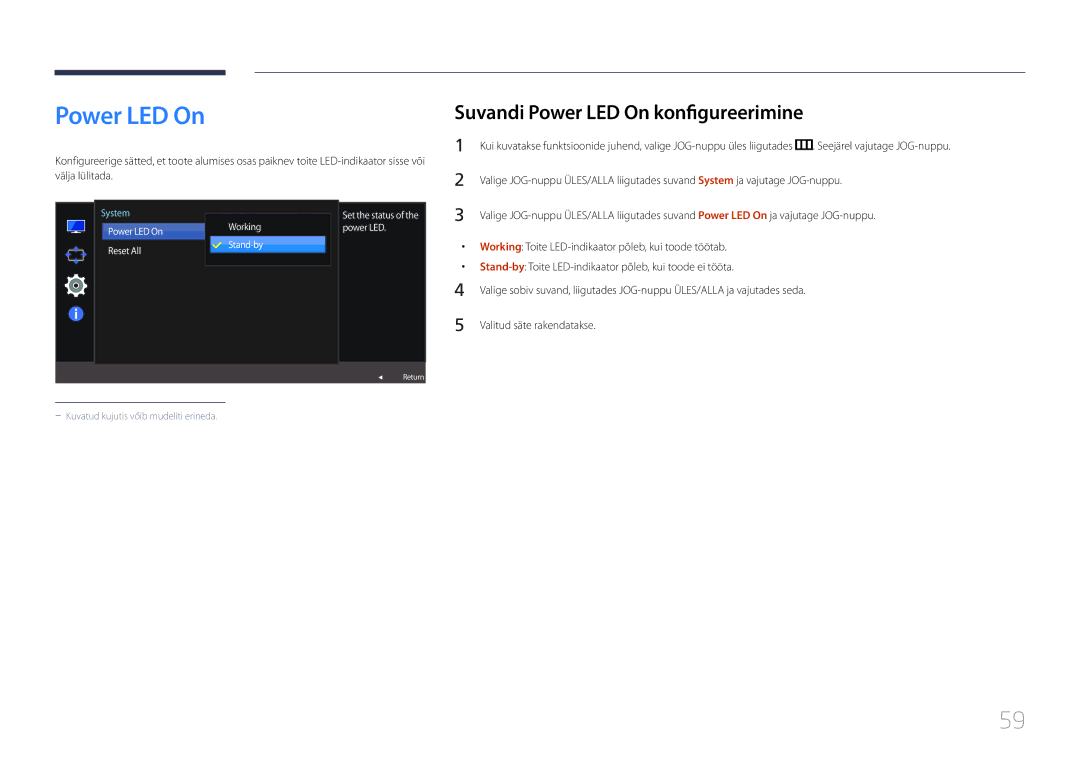 Samsung LS24E370DL/EN, LS27E370DS/EN manual Suvandi Power LED On konfigureerimine 