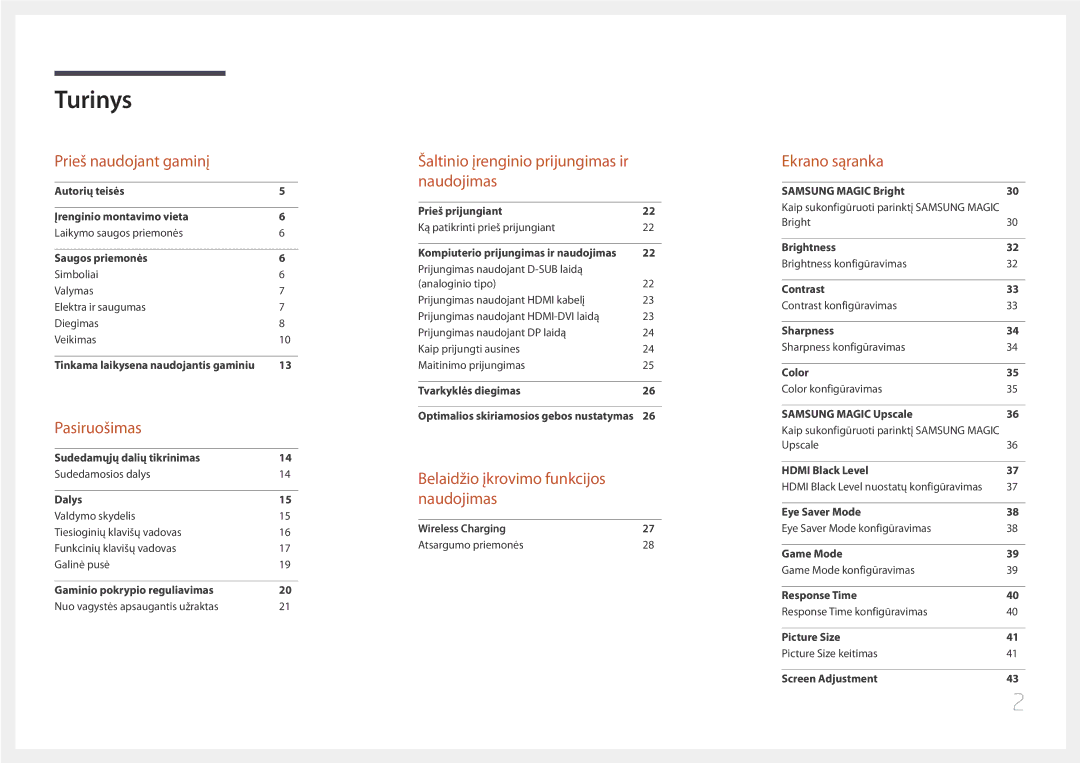 Samsung LS27E370DS/EN, LS24E370DL/EN manual Turinys 