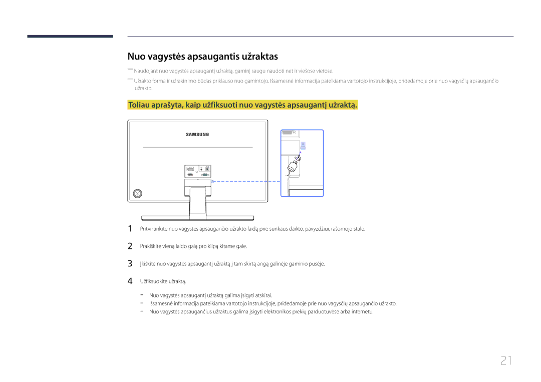 Samsung LS24E370DL/EN, LS27E370DS/EN manual Nuo vagystės apsaugantis užraktas 