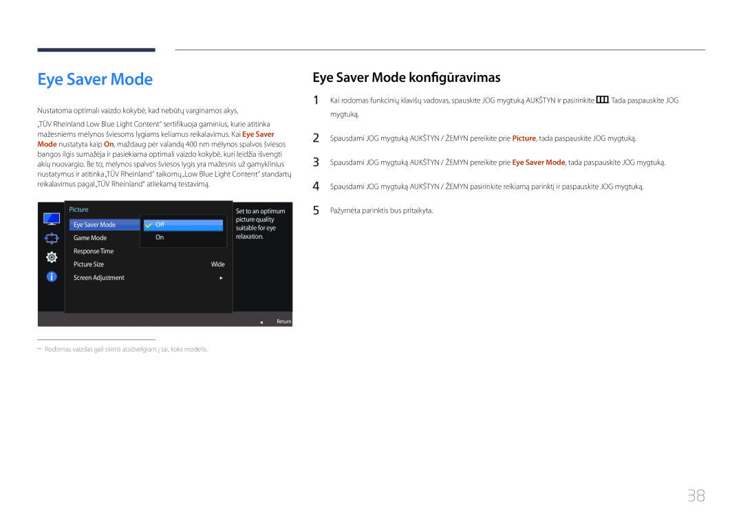 Samsung LS27E370DS/EN, LS24E370DL/EN manual Eye Saver Mode konfigūravimas 