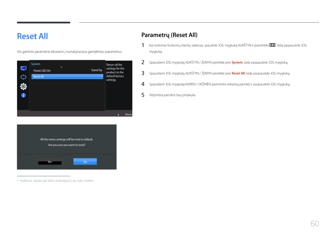 Samsung LS27E370DS/EN, LS24E370DL/EN manual Parametrų Reset All 