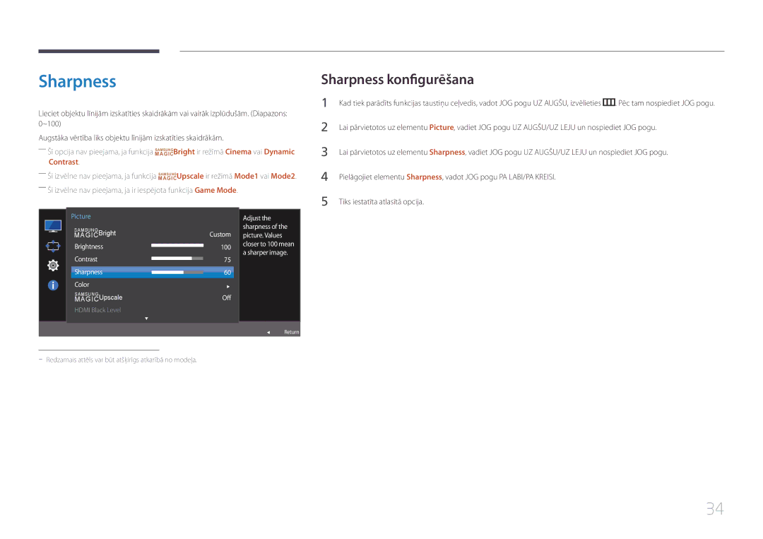 Samsung LS27E370DS/EN, LS24E370DL/EN manual Sharpness konfigurēšana 