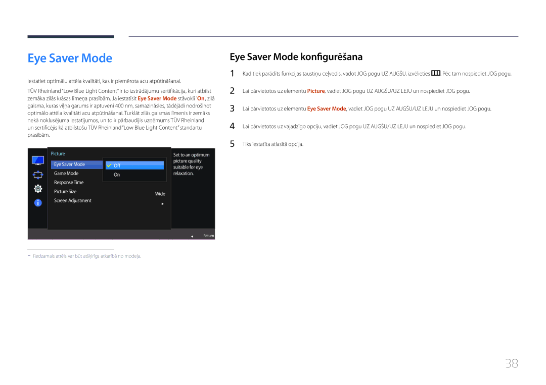 Samsung LS27E370DS/EN, LS24E370DL/EN manual Eye Saver Mode konfigurēšana 