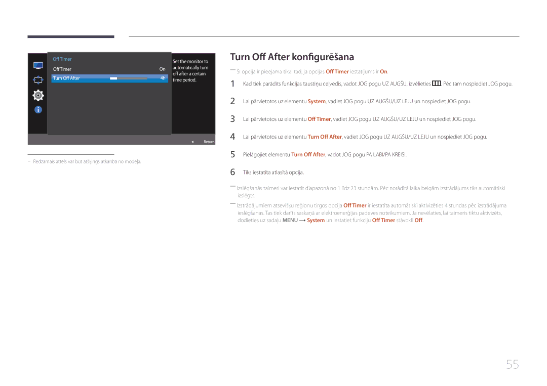 Samsung LS24E370DL/EN, LS27E370DS/EN manual Turn Off After konfigurēšana, Set the monitor to 