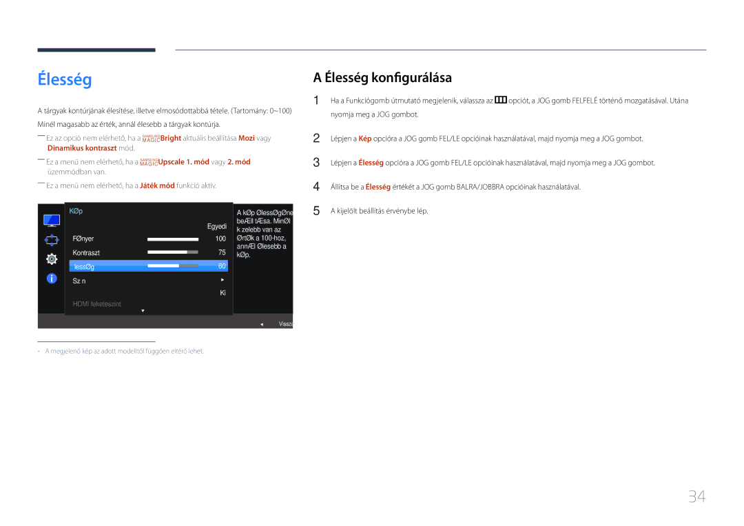 Samsung LS27E370DS/EN, LS24E370DL/EN manual Élesség konfigurálása, 75 kép 