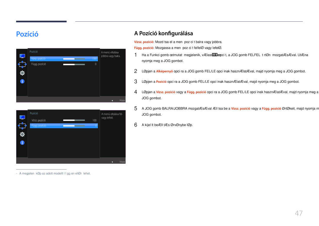 Samsung LS24E370DL/EN, LS27E370DS/EN manual Pozíció konfigurálása, Vízsz. pozíció 100 Függ. pozíció 