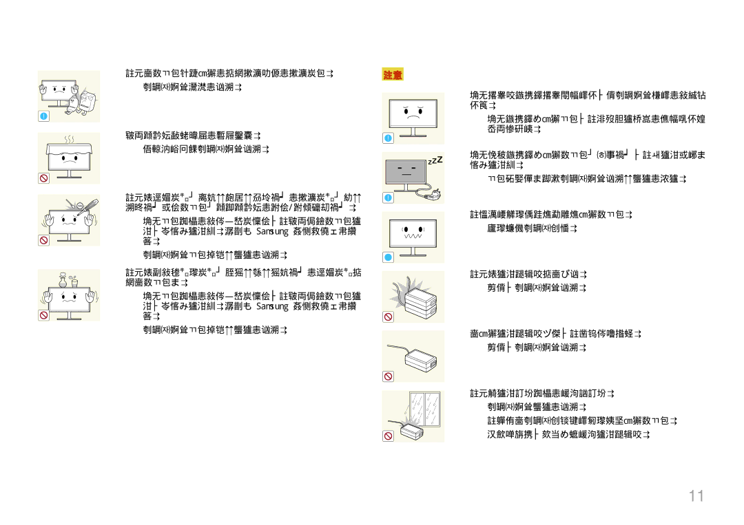 Samsung LS24E370DL/EN, LS27E370DS/EN manual 请勿在本产品附近使用或放置易燃喷剂或易燃物品。注意 可能会导致爆炸或起火。 