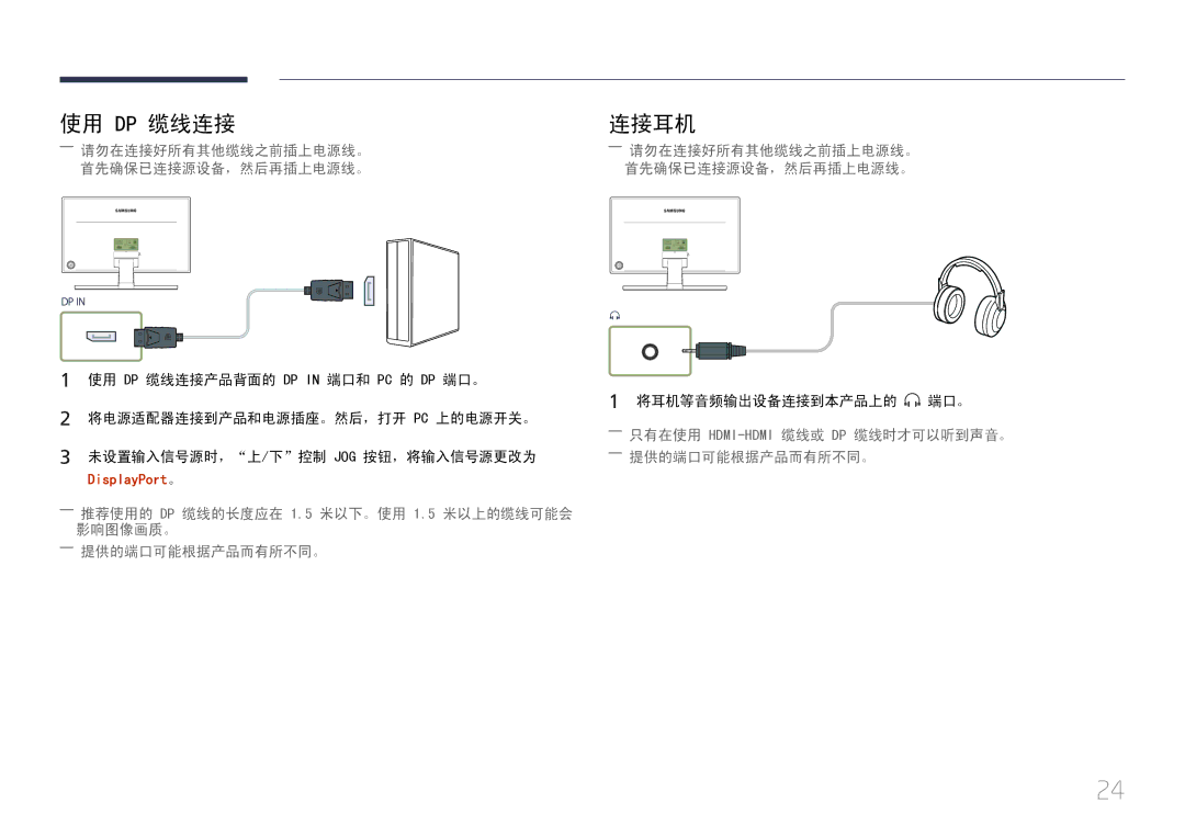 Samsung LS27E370DS/EN, LS24E370DL/EN manual 连接耳机 