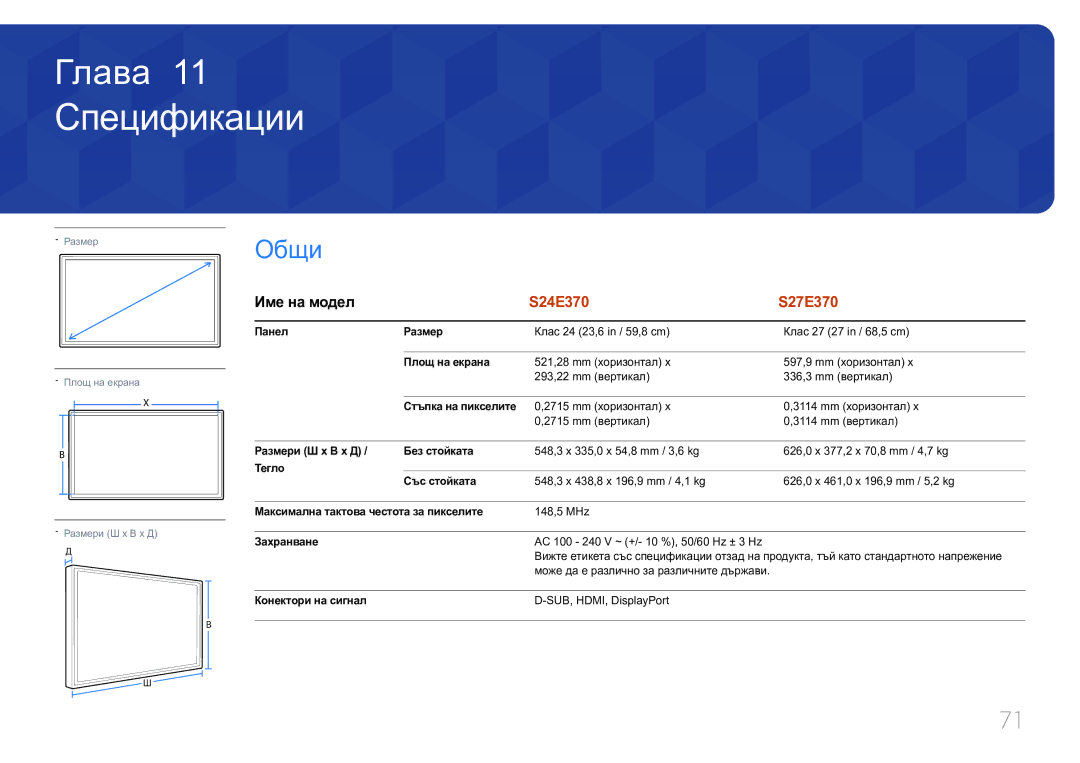 Samsung LS27E370DS/EN manual Спецификации, Общи, Име на модел 