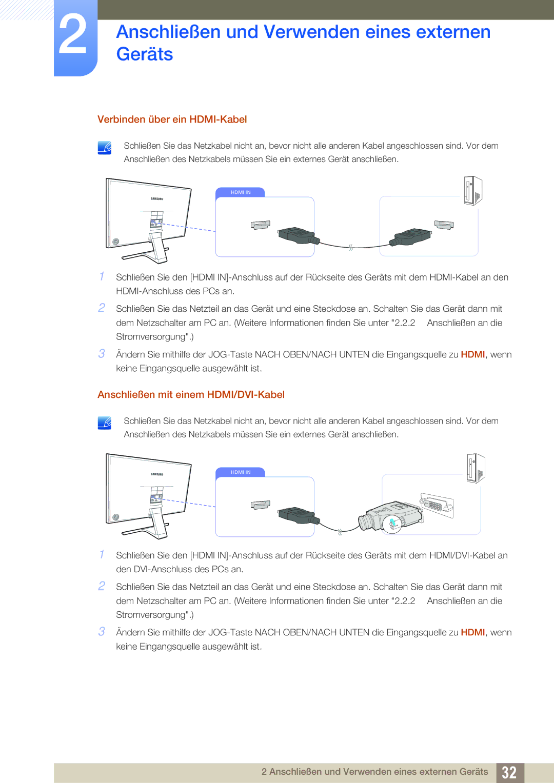 Samsung LS24E391HL/EN, LS27E390HS/EN, LS24E390HL/EN Verbinden über ein HDMI-Kabel, Anschließen mit einem HDMI/DVI-Kabel 