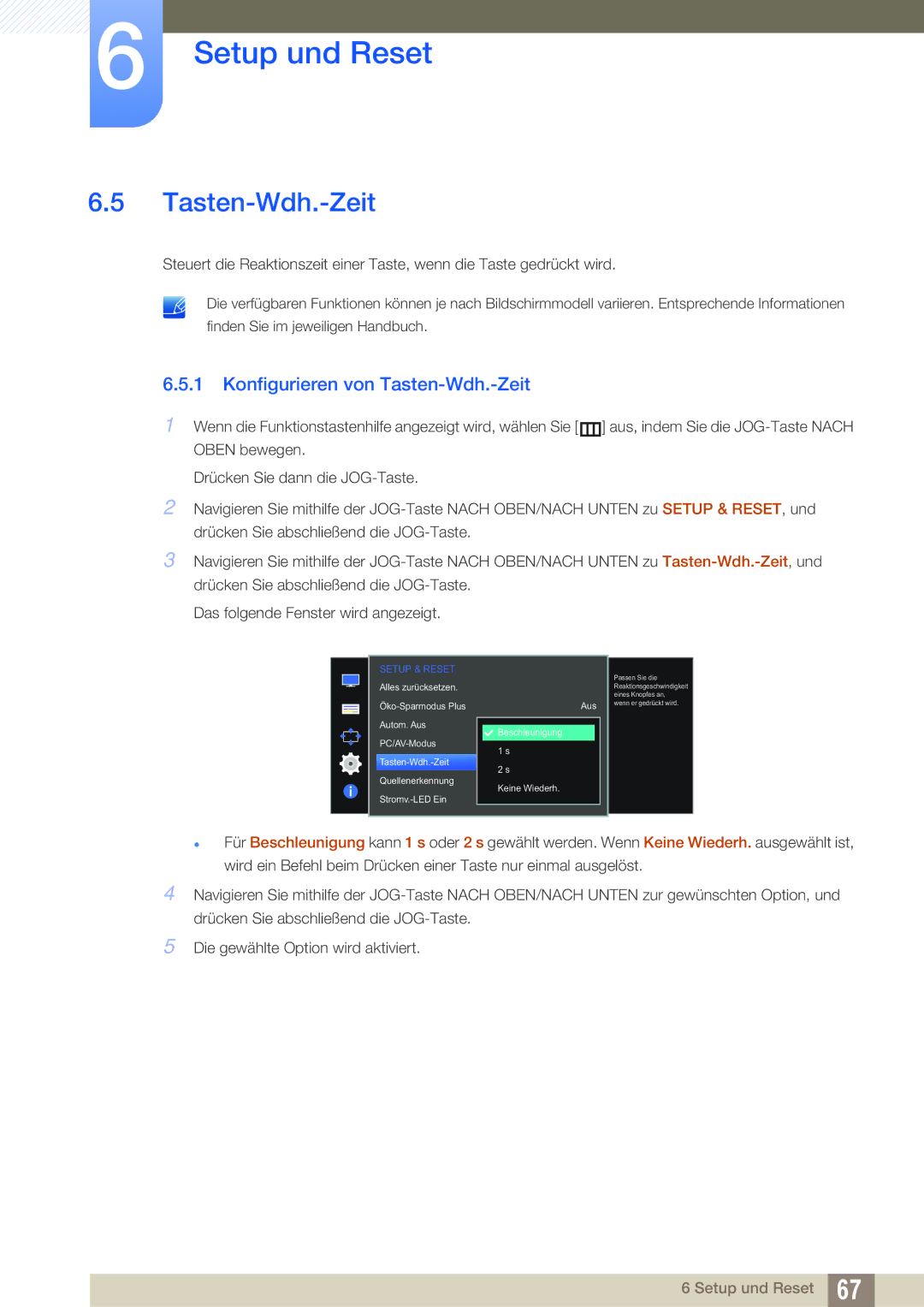 Samsung LS24E390HL/EN, LS27E390HS/EN, LS24E391HL/EN, LS22E390HS/EN, LS27E391HS/EN manual Konfigurieren von Tasten-Wdh.-Zeit 