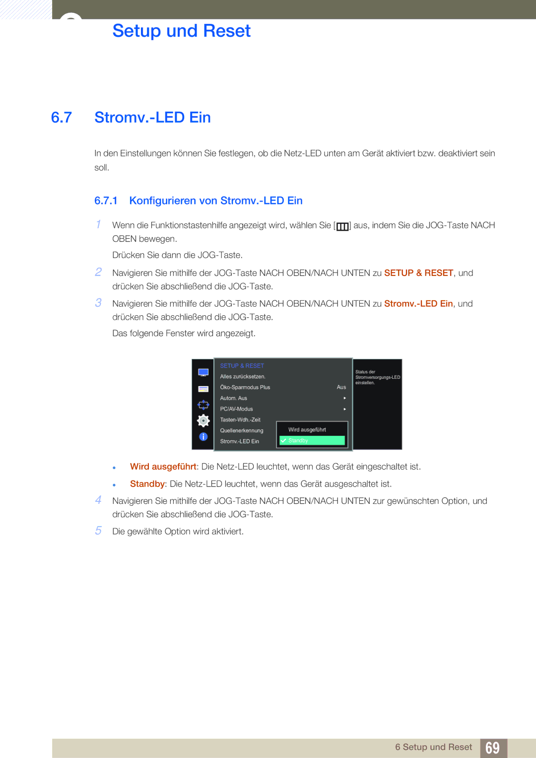 Samsung LS22E390HS/EN, LS27E390HS/EN, LS24E390HL/EN, LS24E391HL/EN, LS27E391HS/EN manual Konfigurieren von Stromv.-LED Ein 