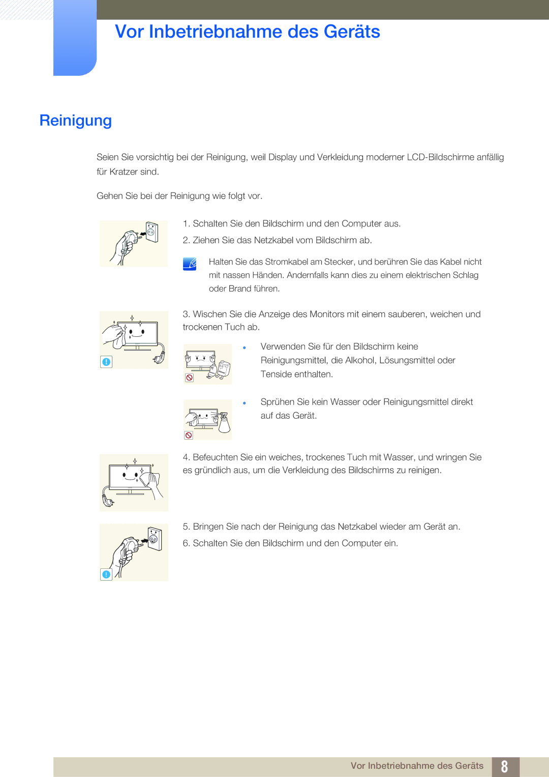 Samsung LS24E391HL/EN, LS27E390HS/EN, LS24E390HL/EN, LS22E390HS/EN, LS27E391HS/EN, LS22E391HS/EN manual Reinigung 