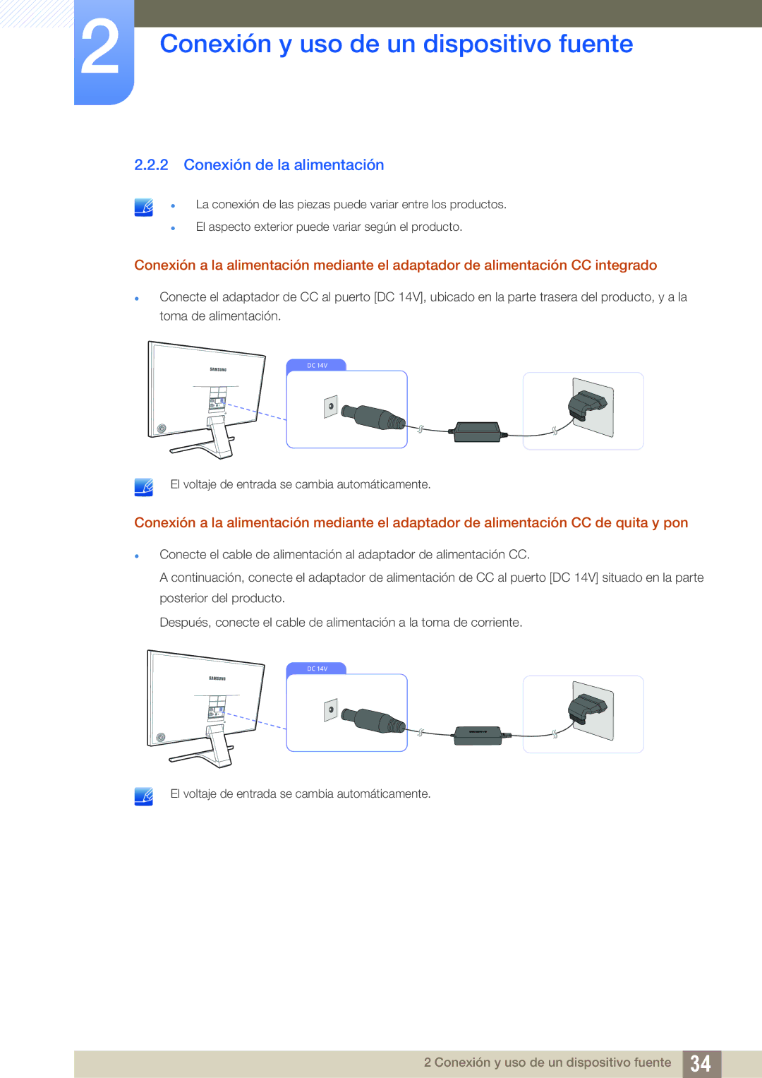 Samsung LS27E391HS/EN, LS27E390HS/EN, LS24E390HL/EN, LS24E391HL/EN, LS22E390HS/EN, LS22E391HS/EN Conexión de la alimentación 