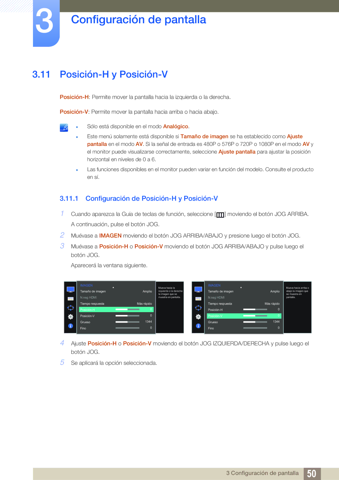 Samsung LS24E391HL/EN, LS27E390HS/EN, LS24E390HL/EN, LS22E390HS/EN manual Configuración de Posición-H y Posición-V 