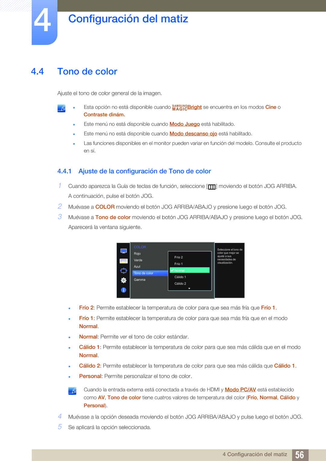 Samsung LS24E391HL/EN, LS27E390HS/EN, LS24E390HL/EN, LS22E390HS/EN manual Ajuste de la configuración de Tono de color 