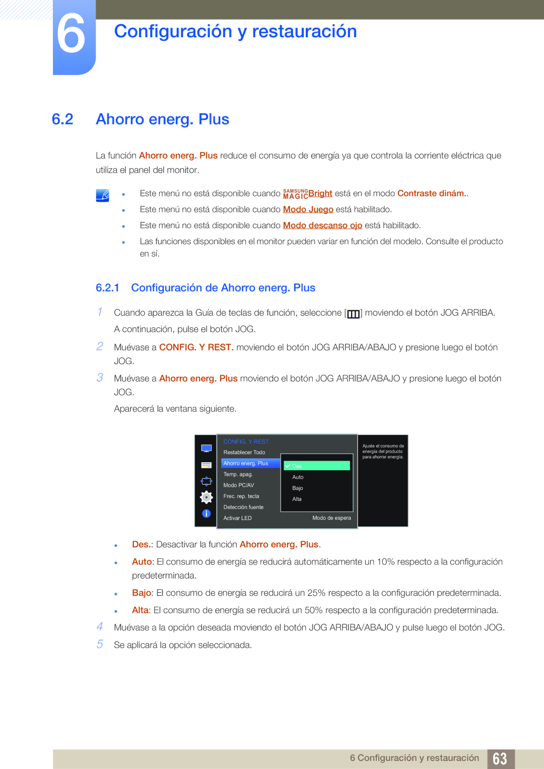 Samsung LS22E390HS/EN, LS27E390HS/EN, LS24E390HL/EN, LS24E391HL/EN, LS27E391HS/EN Configuración de Ahorro energ. Plus 