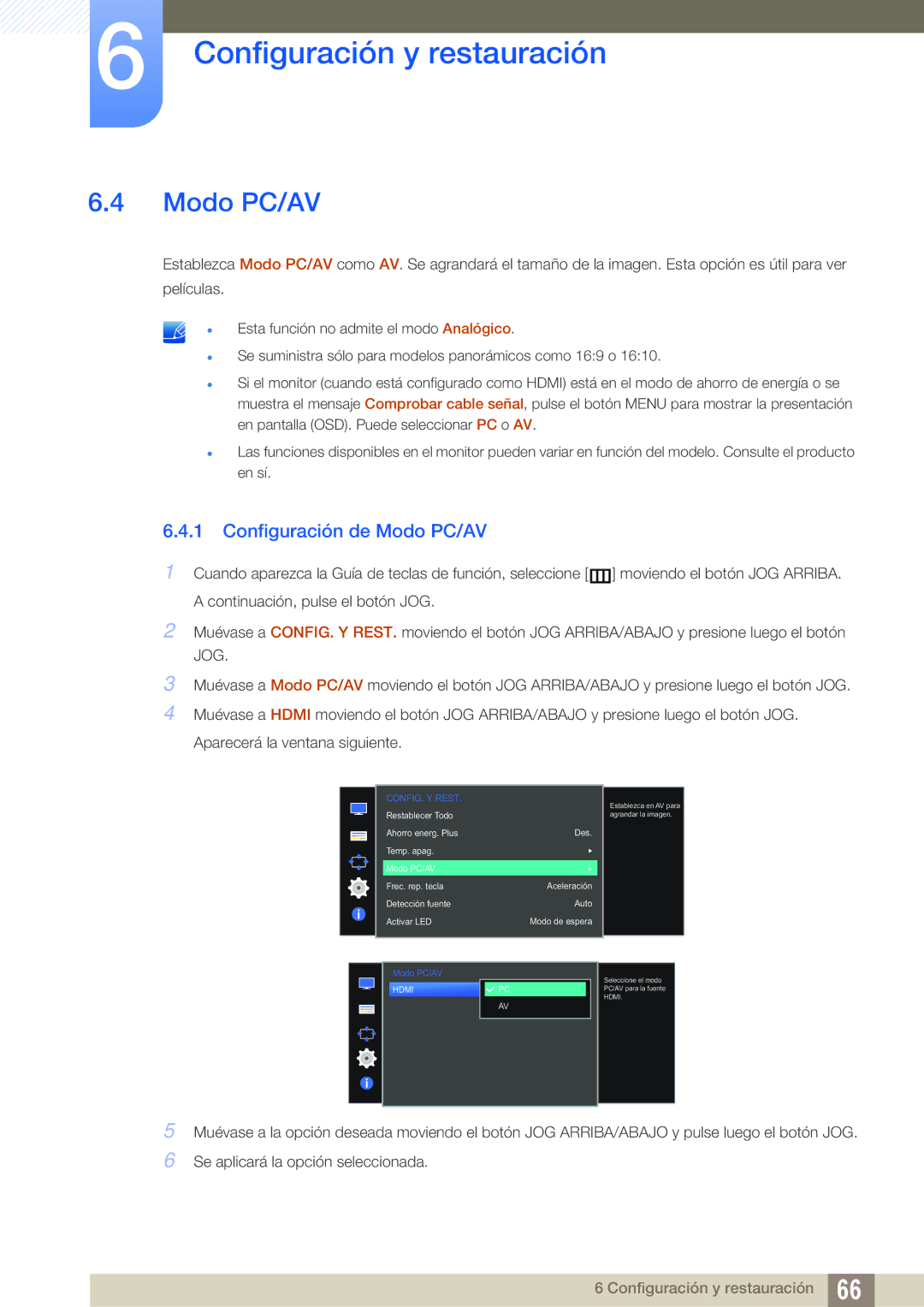 Samsung LS27E390HS/EN, LS24E390HL/EN, LS24E391HL/EN, LS22E390HS/EN, LS27E391HS/EN manual Configuración de Modo PC/AV 