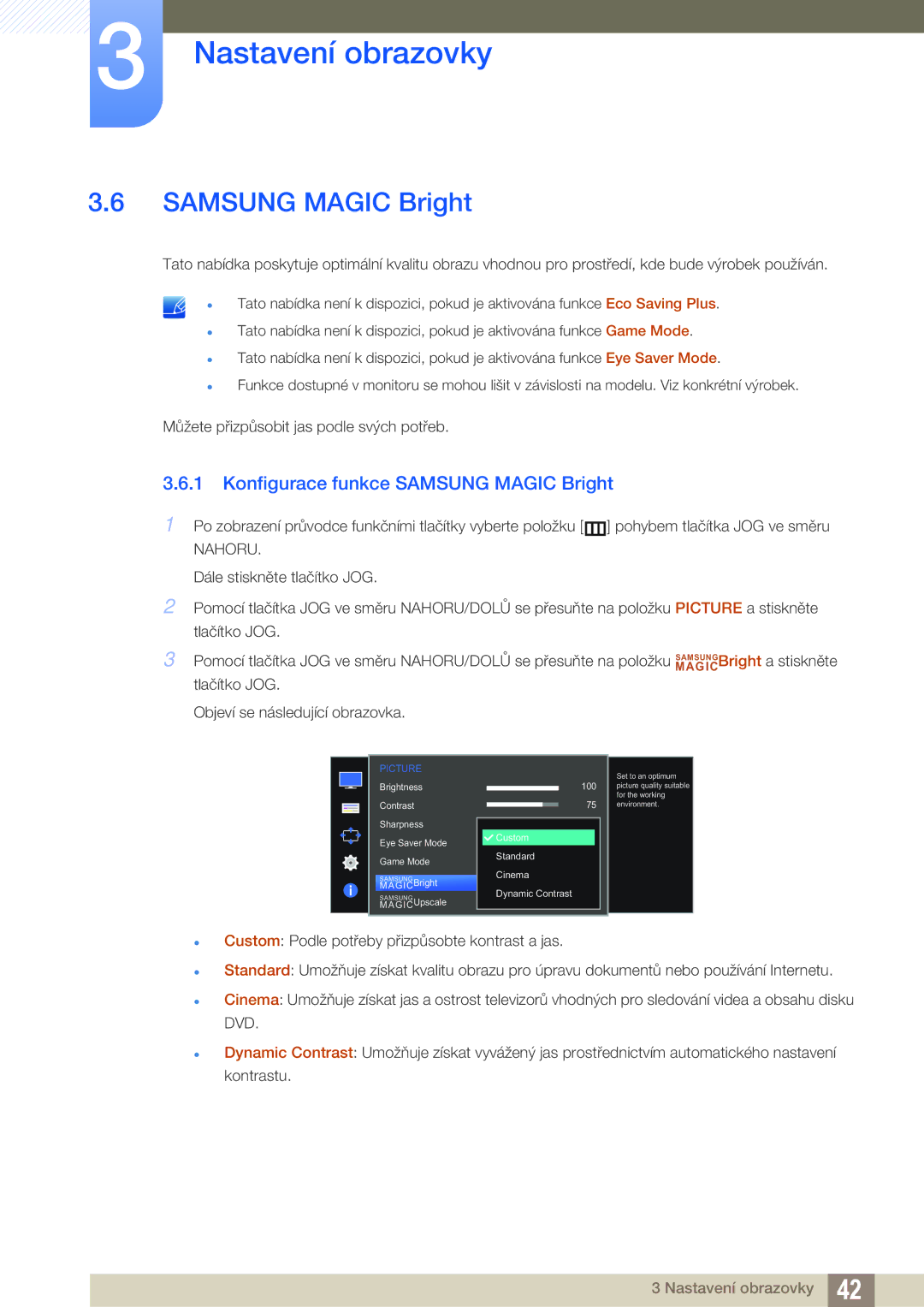 Samsung LS27E390HS/EN, LS24E390HL/EN, LS24E391HL/EN, LS22E390HS/EN, LS27E391HS/EN Konfigurace funkce Samsung Magic Bright 