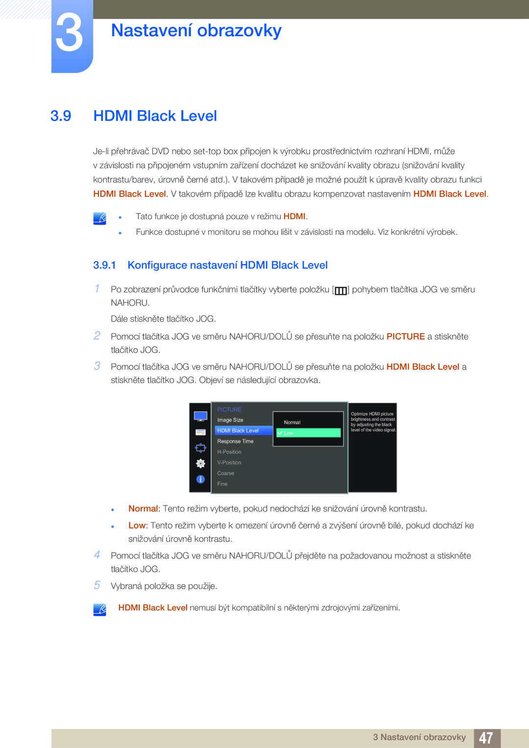 Samsung LS22E391HS/EN, LS27E390HS/EN, LS24E390HL/EN, LS24E391HL/EN, LS22E390HS/EN Konfigurace nastavení Hdmi Black Level 