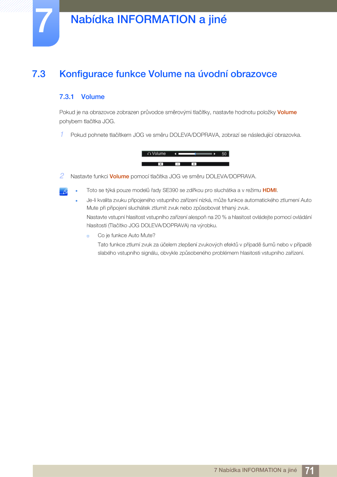 Samsung LS24E390HL/EN, LS27E390HS/EN, LS24E391HL/EN, LS22E390HS/EN manual Konfigurace funkce Volume na úvodní obrazovce 