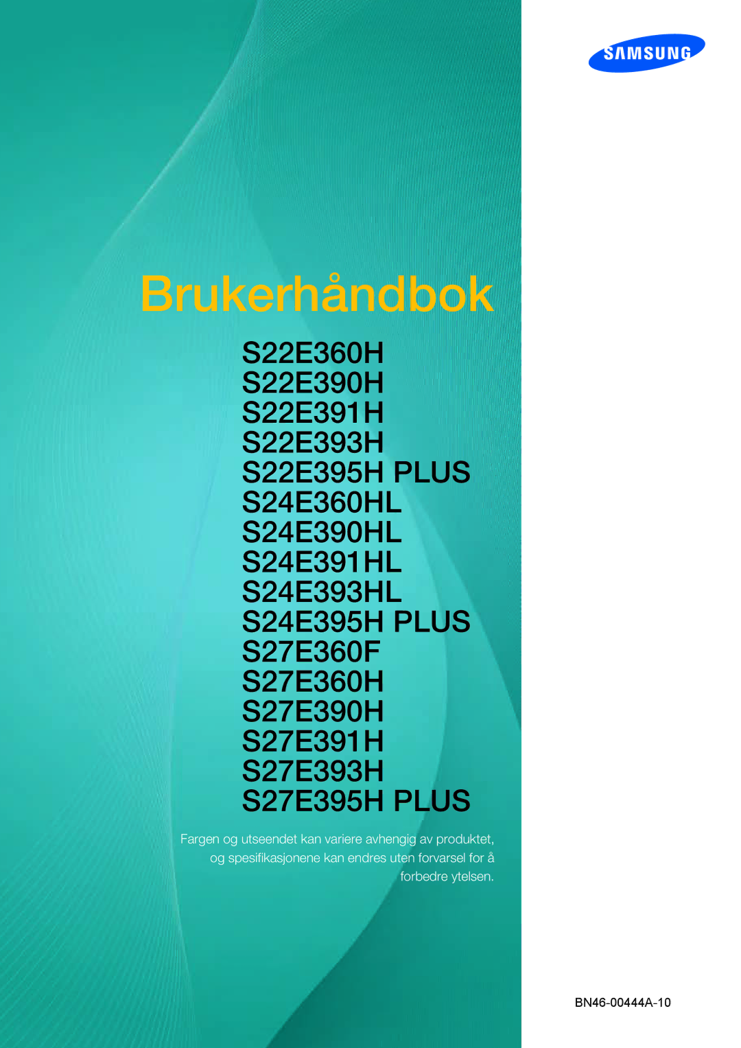 Samsung LS24E390HL/EN, LS27E390HS/EN, LS24E391HL/EN, LS22E390HS/EN, LS27E391HS/EN, LS22E391HS/EN manual Brukerhåndbok 