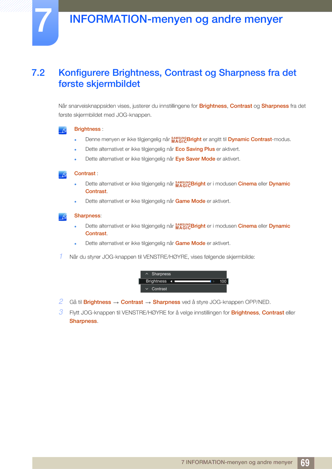 Samsung LS22E390HS/EN, LS27E390HS/EN, LS24E390HL/EN, LS24E391HL/EN, LS27E391HS/EN, LS22E391HS/EN manual Brightness 