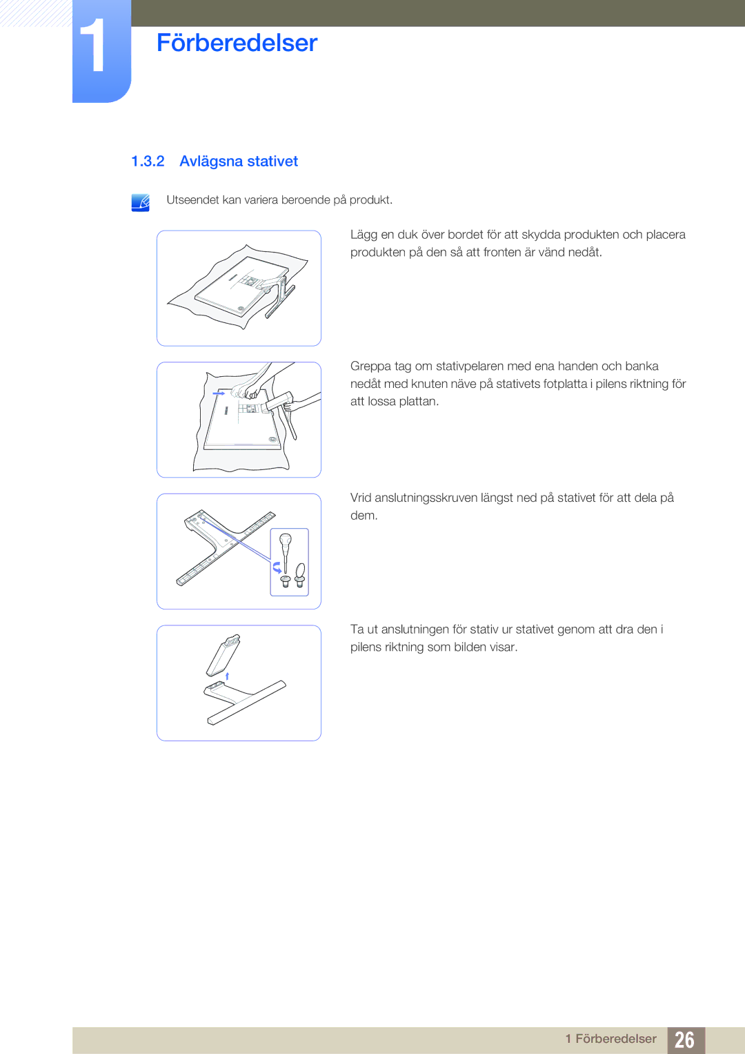 Samsung LS24E391HL/EN, LS27E390HS/EN, LS24E390HL/EN, LS22E390HS/EN, LS27E391HS/EN, LS22E391HS/EN manual 2 Avlägsna stativet 