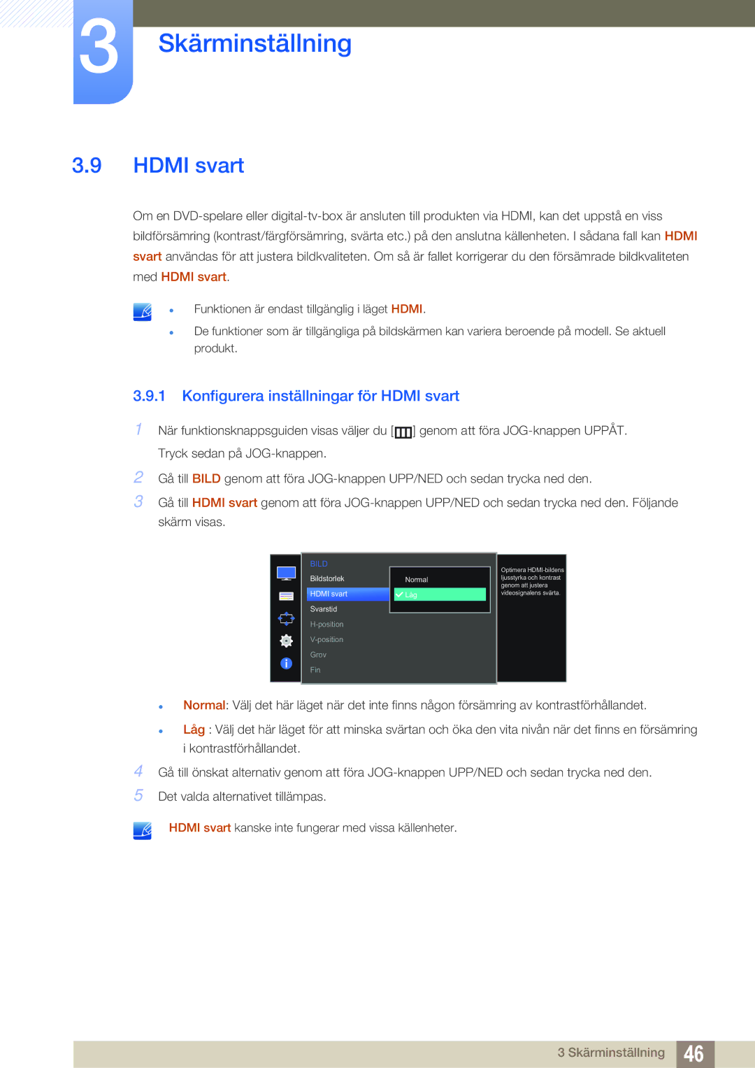 Samsung LS27E391HS/EN, LS27E390HS/EN, LS24E390HL/EN, LS24E391HL/EN manual Konfigurera inställningar för Hdmi svart 