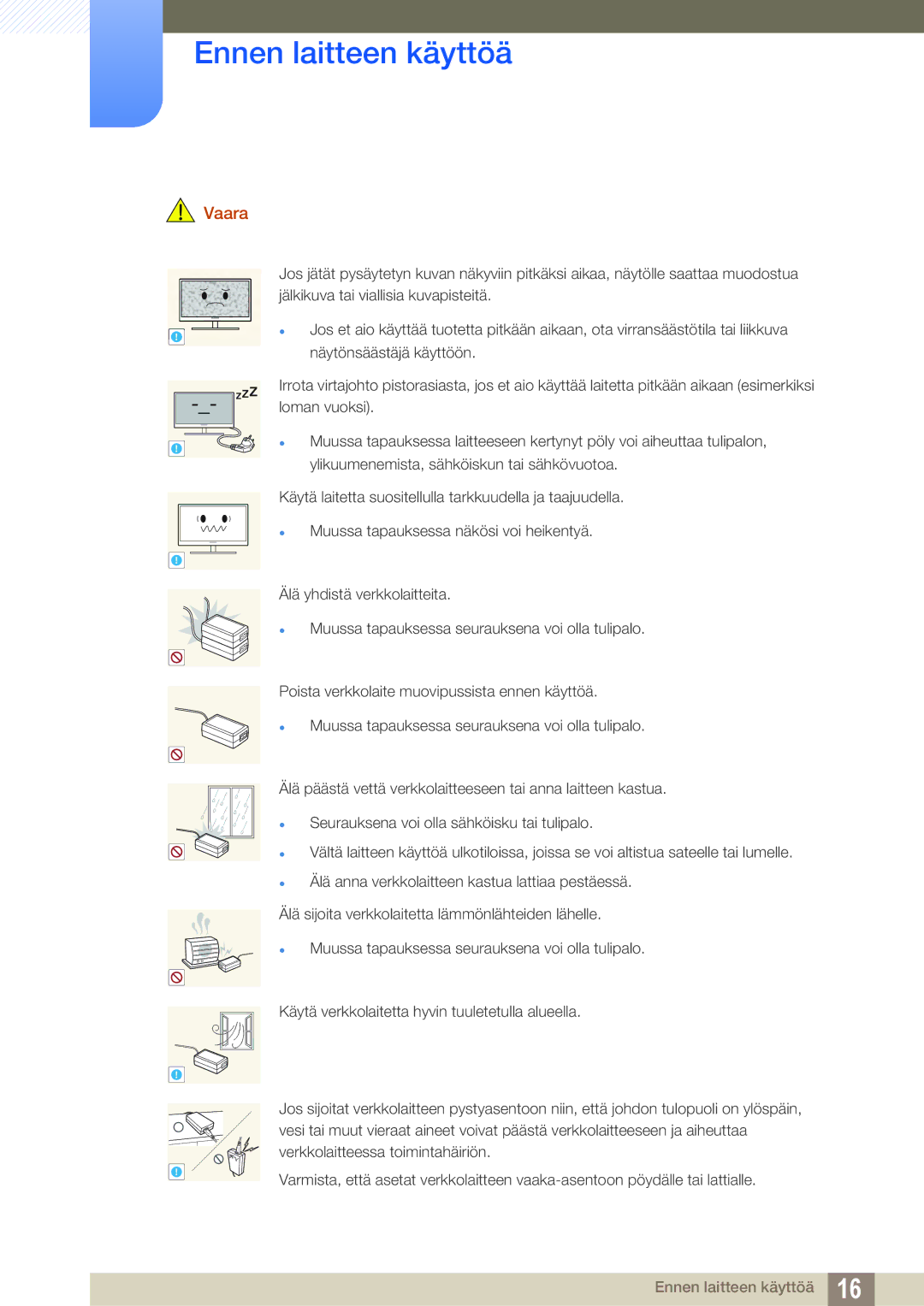 Samsung LS27E391HS/EN, LS27E390HS/EN, LS24E390HL/EN, LS24E391HL/EN, LS22E390HS/EN, LS22E391HS/EN manual Vaara 