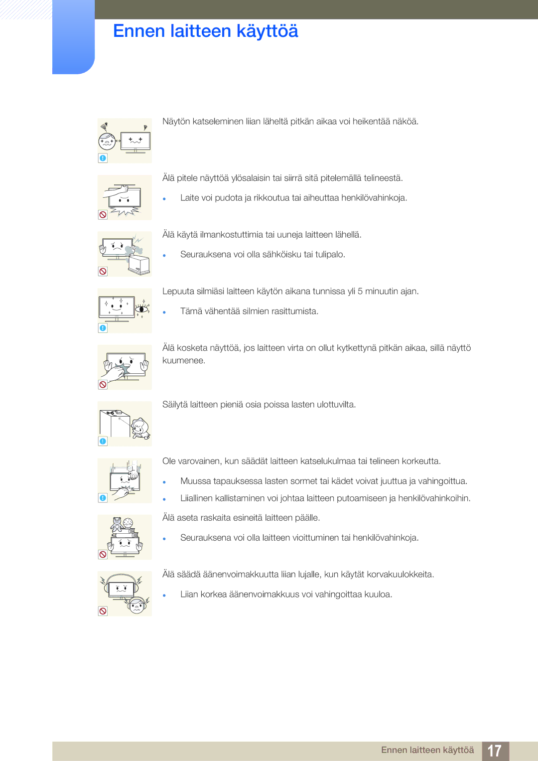 Samsung LS22E391HS/EN, LS27E390HS/EN, LS24E390HL/EN, LS24E391HL/EN, LS22E390HS/EN, LS27E391HS/EN manual Ennen laitteen käyttöä 