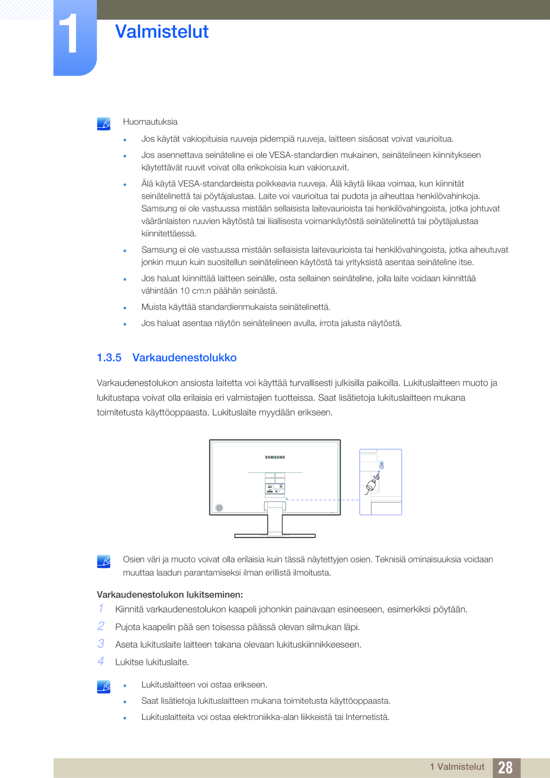 Samsung LS27E391HS/EN, LS27E390HS/EN, LS24E390HL/EN, LS24E391HL/EN, LS22E390HS/EN, LS22E391HS/EN manual Varkaudenestolukko 