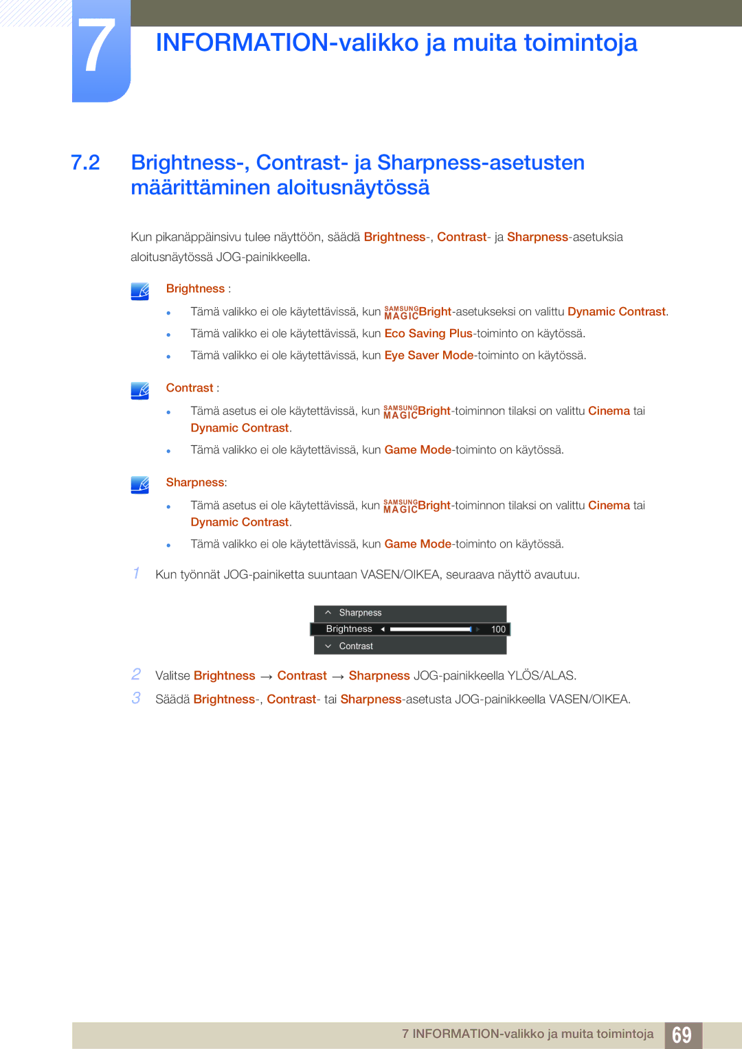 Samsung LS22E390HS/EN, LS27E390HS/EN, LS24E390HL/EN, LS24E391HL/EN, LS27E391HS/EN, LS22E391HS/EN manual Brightness 