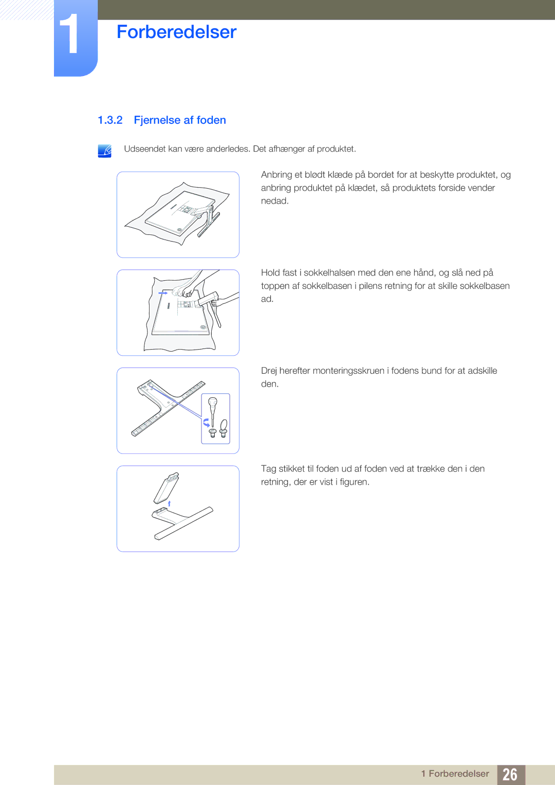 Samsung LS24E391HL/EN, LS27E390HS/EN, LS24E390HL/EN, LS22E390HS/EN, LS27E391HS/EN, LS22E391HS/EN manual Fjernelse af foden 