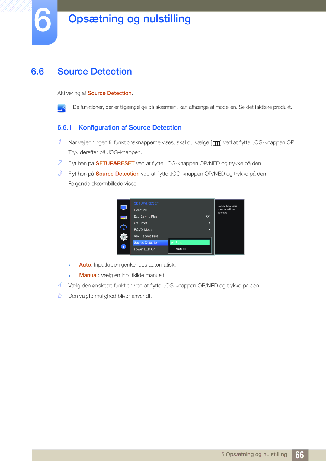 Samsung LS27E390HS/EN, LS24E390HL/EN, LS24E391HL/EN, LS22E390HS/EN, LS27E391HS/EN manual Konfiguration af Source Detection 