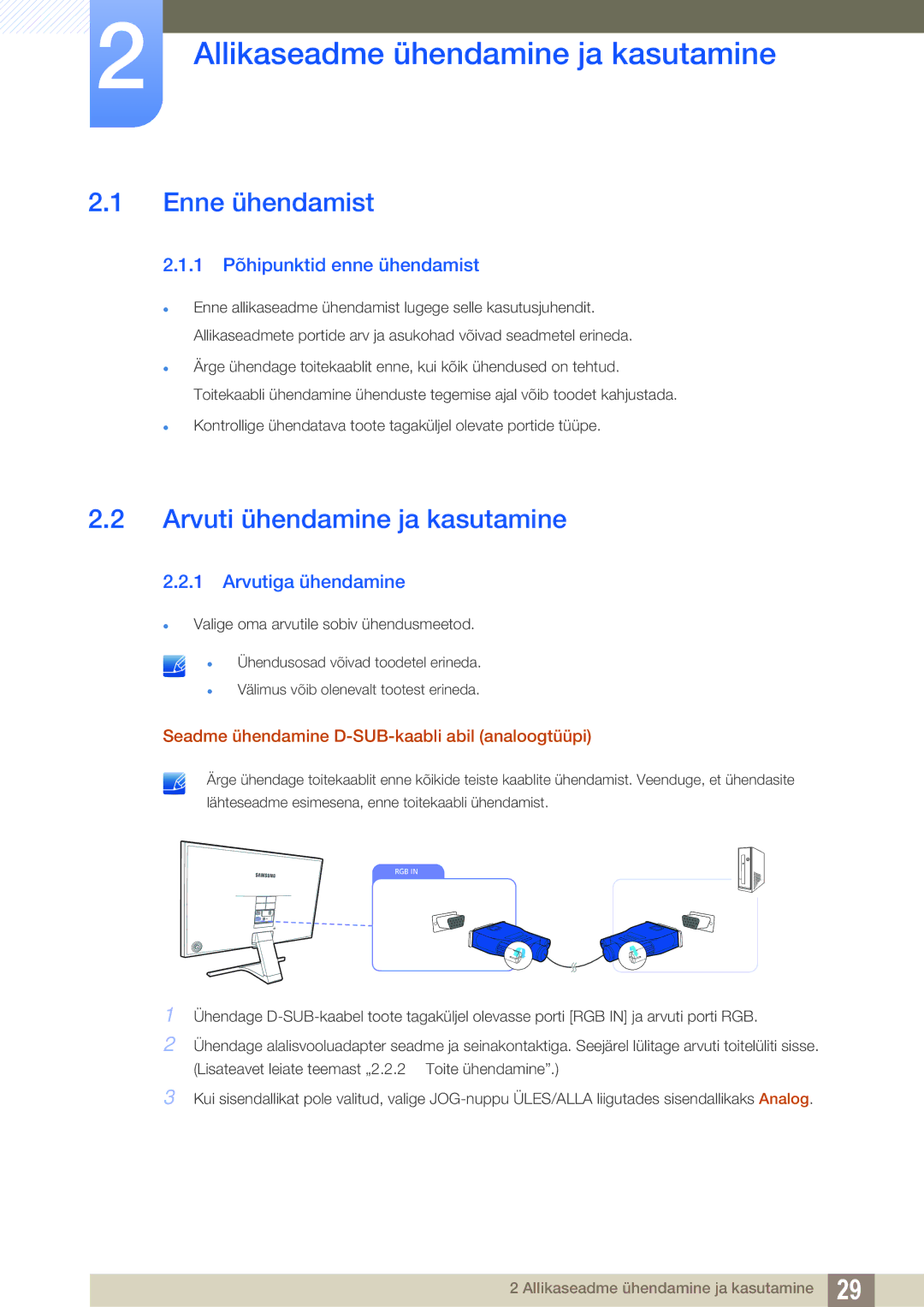 Samsung LS22E391HS/EN manual Allikaseadme ühendamine ja kasutamine, Enne ühendamist, Arvuti ühendamine ja kasutamine 