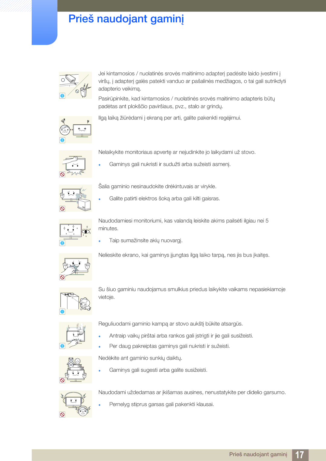 Samsung LS22E391HS/EN, LS27E390HS/EN, LS24E390HL/EN, LS24E391HL/EN, LS22E390HS/EN, LS27E391HS/EN manual Prieš naudojant gaminį 