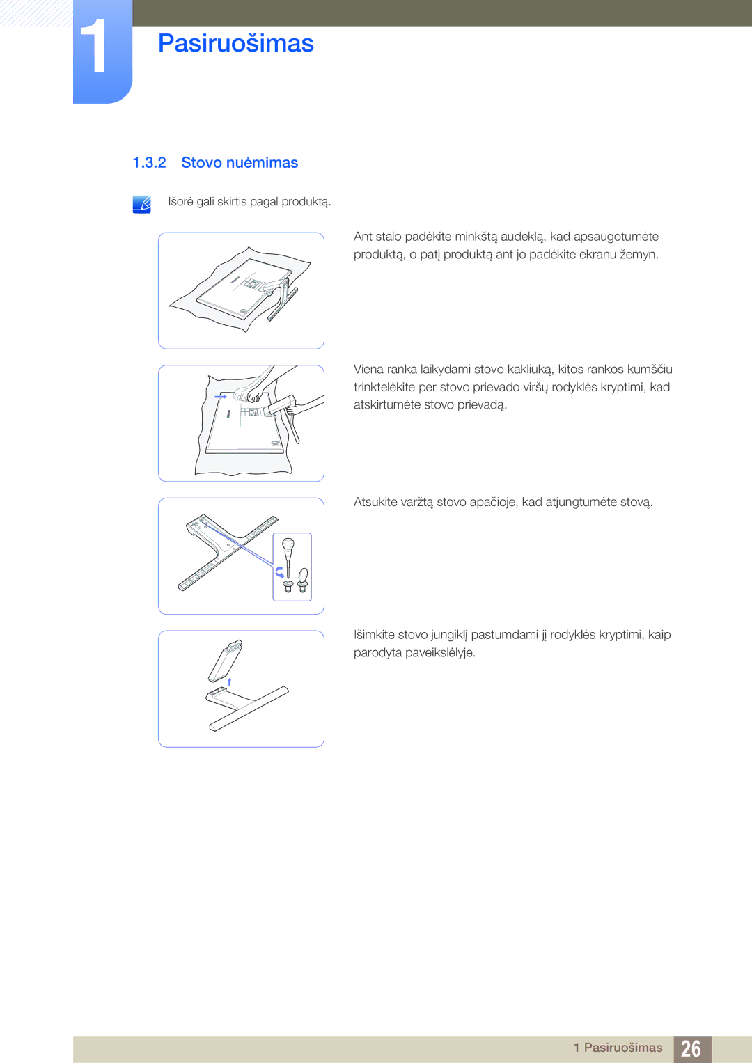 Samsung LS24E391HL/EN, LS27E390HS/EN, LS24E390HL/EN, LS22E390HS/EN, LS27E391HS/EN, LS22E391HS/EN manual Stovo nuėmimas 