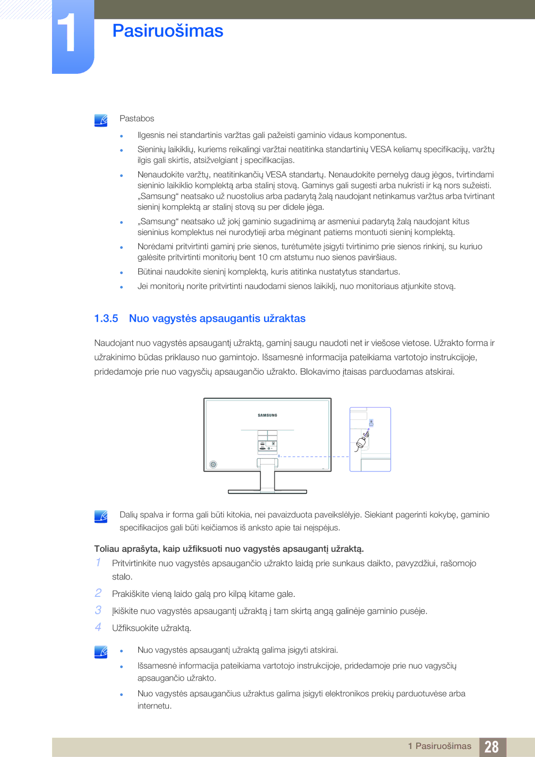 Samsung LS27E391HS/EN, LS27E390HS/EN, LS24E390HL/EN, LS24E391HL/EN, LS22E390HS/EN manual Nuo vagystės apsaugantis užraktas 