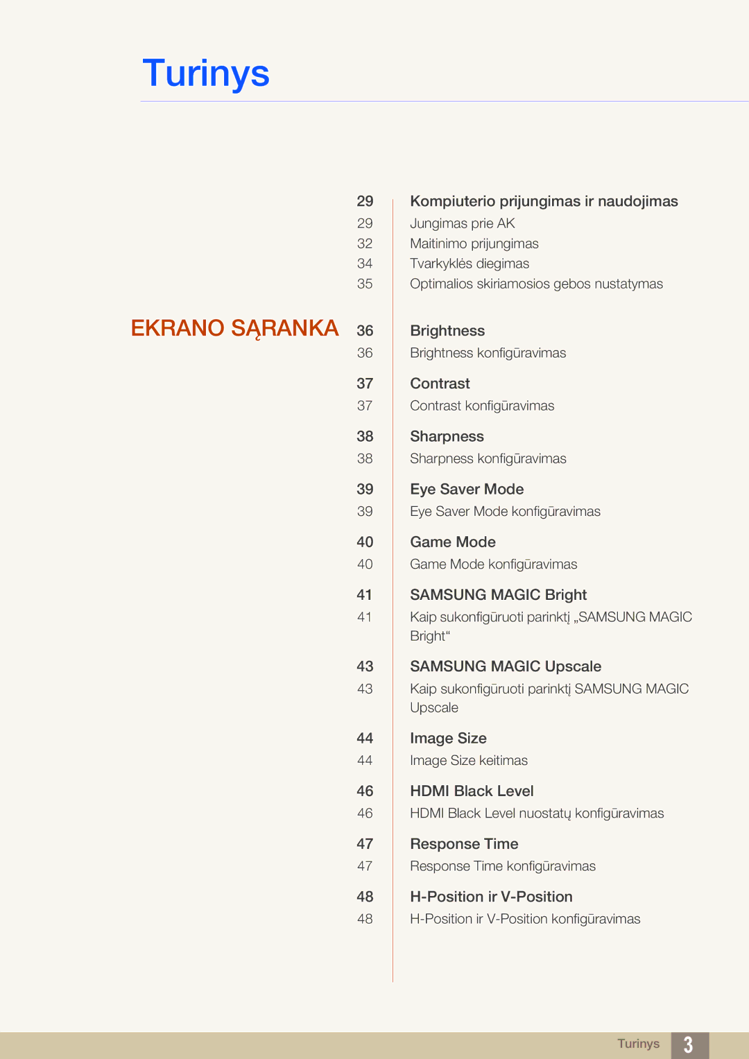 Samsung LS22E390HS/EN, LS27E390HS/EN, LS24E390HL/EN, LS24E391HL/EN, LS27E391HS/EN, LS22E391HS/EN manual Ekrano Sąranka 